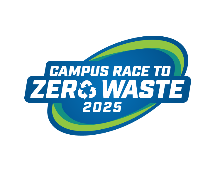 Green, blue, and white Campus Race to Zero Waste 2025 logo