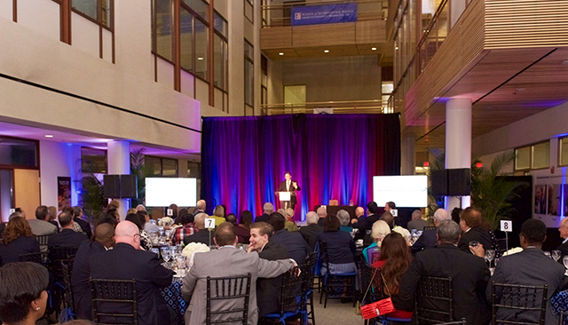 2016 Alumni Awards Dinner crowd and stage