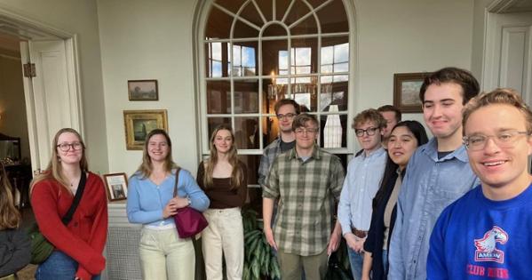 Student tour group in the Wilson House museum.