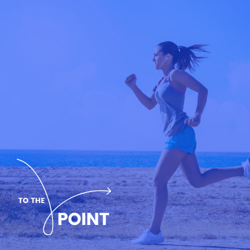 To the Point logo and photo of woman running on beach