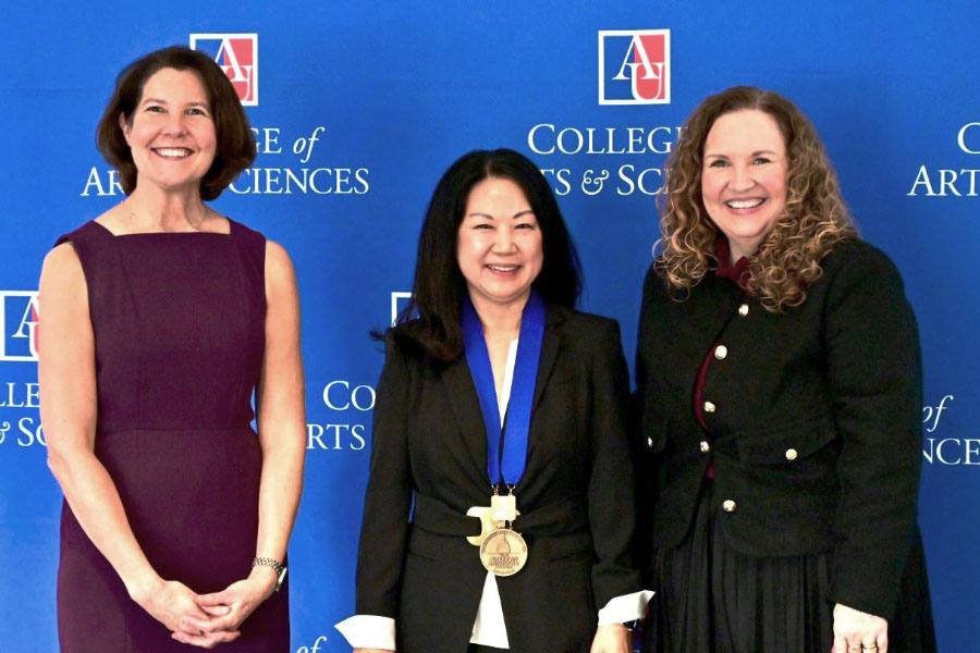 Left to right: Linda Aldoory, Jin Park, Vicki Wilkins. Photo by Jeff Watts 