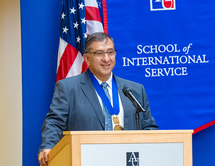 Professor Mohammed Abu-Nimer delivering his inaugural Said Chair lecture. 