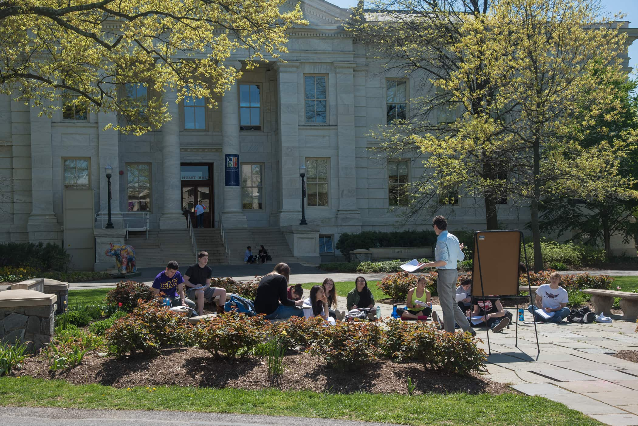 Class gathering outside