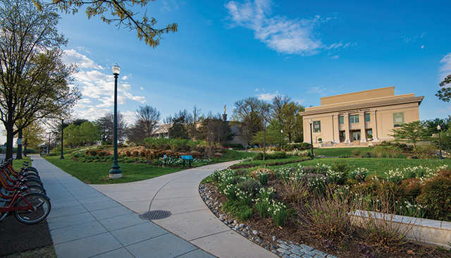 Outdoor campus space seen from Glover Gate.