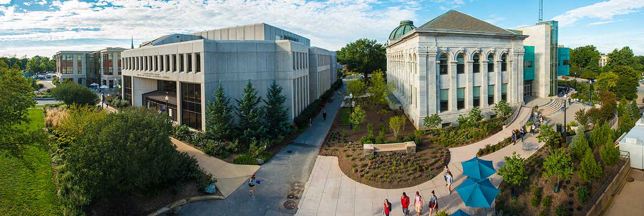 Panoramic view of SIS Building, Bender Library, and McKinley Building