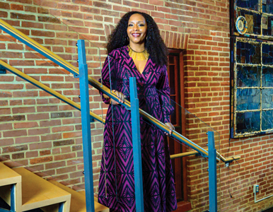 Chanel Johnson on the steps of the Banneker-Douglass-Tubman Museum