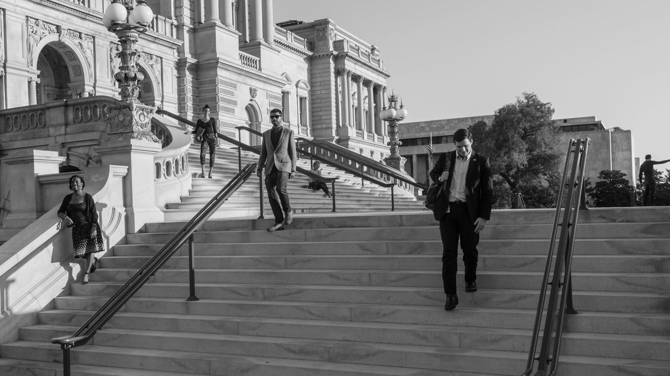 people on the steps of the National Archives