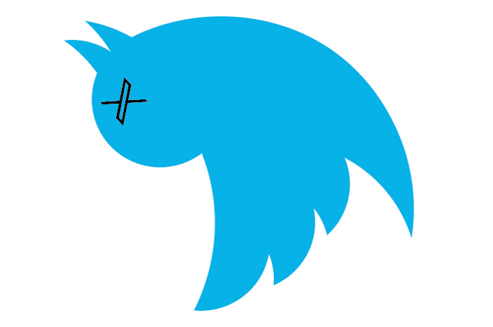 Twitter's bird with X's on its eyes