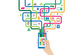 Six interconnected pathways protrude from illustrated phone