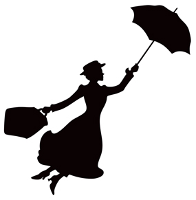 silhouette of Mary Poppins with an umbrella