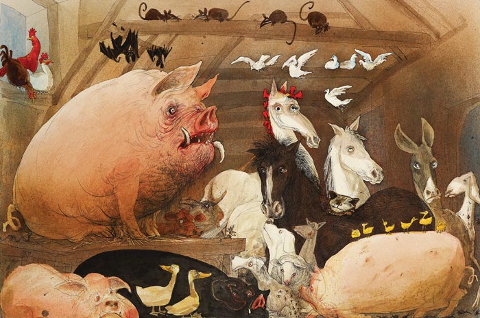 Ralph Steadman painting from "Animal Farm"