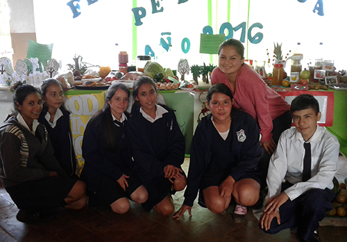 Katherin Sibel with school children in Paraguy. 