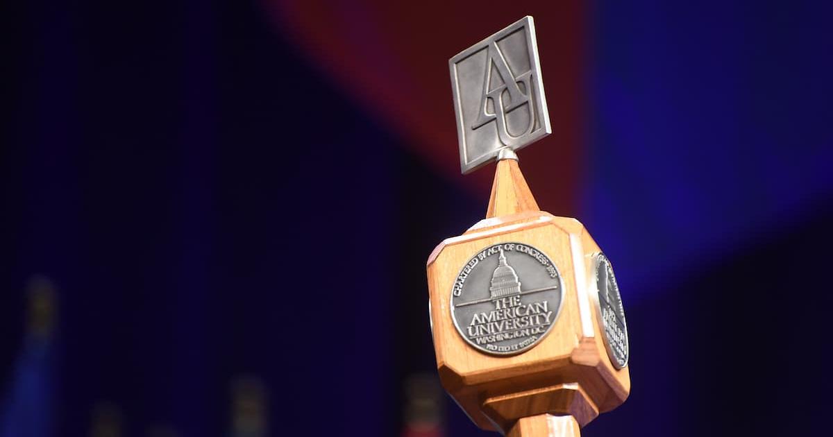 AU's mace is one of many symbols that will ground AU President Jon Alger's inauguration. Photo by Jeff Watts.