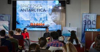 Gabe Castro-Root shared about his trip to Antarctica during a campus event in McKinley. Photo courtesy of Claire Sapilewski, SOC-CAS/BA '26.