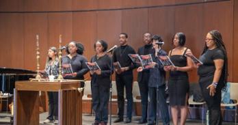 The AU Gospel Choir sings at a Black History Month commemoration service on February 26. Photo by Julia Gibson.