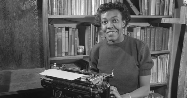 Gwendolyn Brooks sits at her desk in Chicago. 