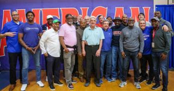 AU men's basketball alumni at the Patriot League Championship. Photo courtesy of David Bierwirth.