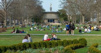 students lounging on the quad