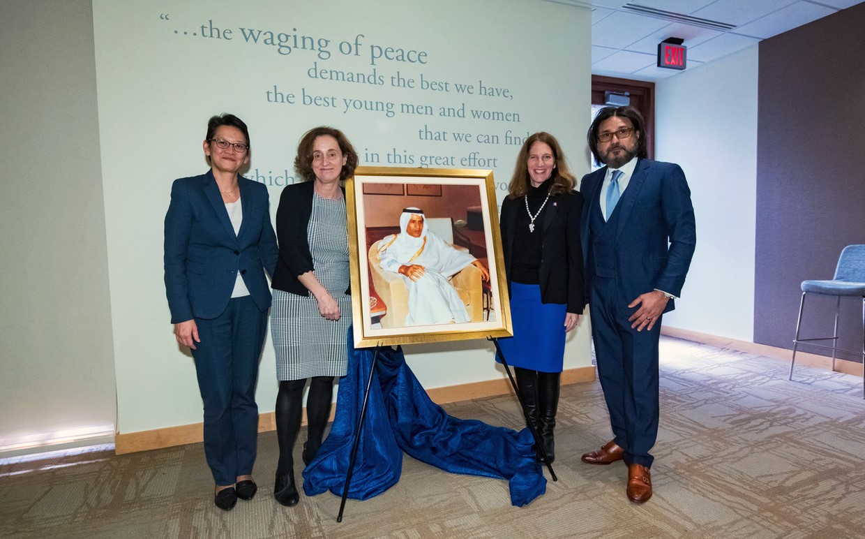 SIS Dean Christine Chin, SPA Professor Elizabeth F. Thompson, AU President Burwell and AU Trustee Hani Farsi