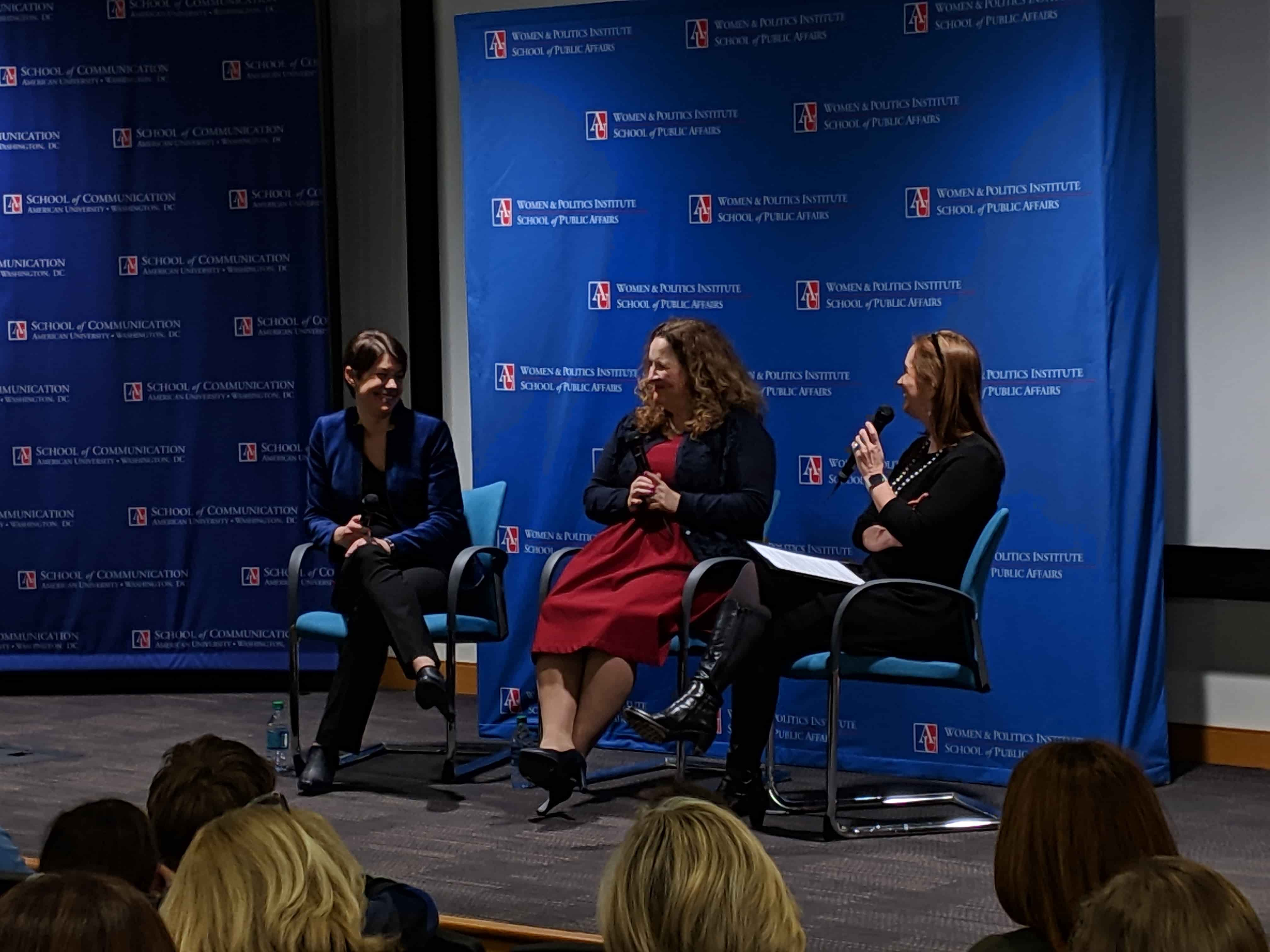 Betsy fishcer martin, vicky wilkins and beth frank speaking on a panel about the movie