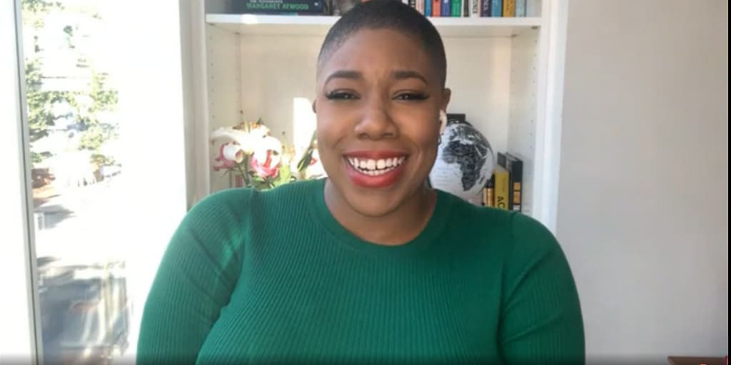 Symone Sanders on video call.