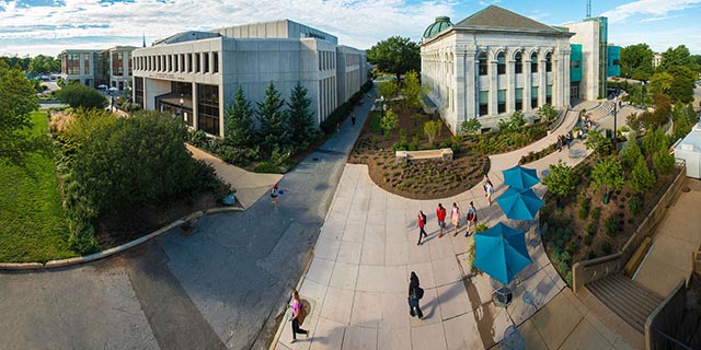 Fish eye view of Bender Library and McKinley building