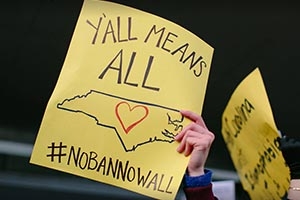 The Trump administration's executive order on refugees was met with protests at the Raleigh-Durham International Airport.