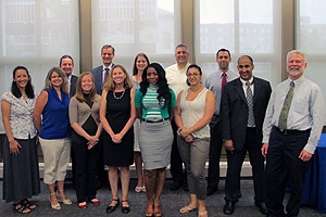 The graduates of the 2012-2013 Research Administration Certification (RAC) program with Jonathan G. Tubman, Ph.D., Doug Kudravetz, and Jesus Adame.