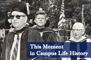 President John F. Kennedy visits AU to give a commencement address.