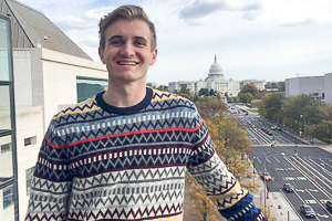 Washington Semester intern Conor McCadden on the rooftop of the Newseum